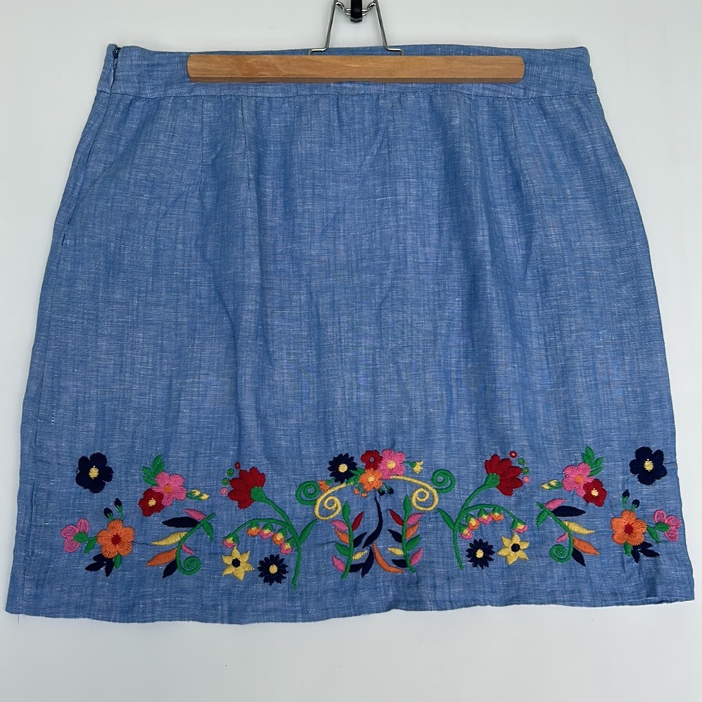 Talbots Embroidered Linen Chambray A-Line Skirt - Picture 3 of 11